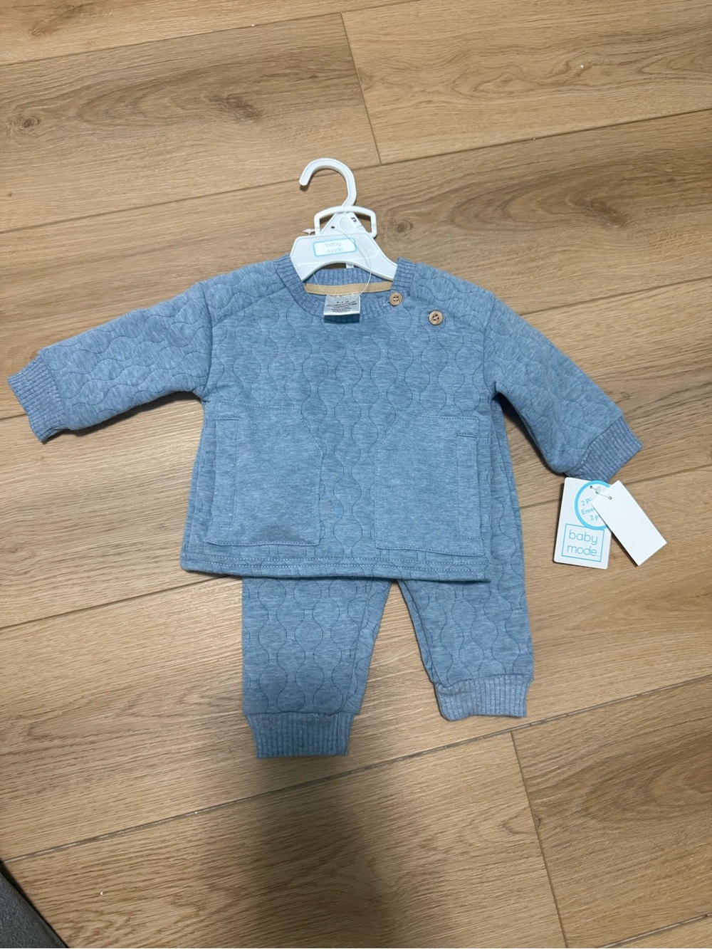 Baby Quilted Blue Sweater & Pants Set
